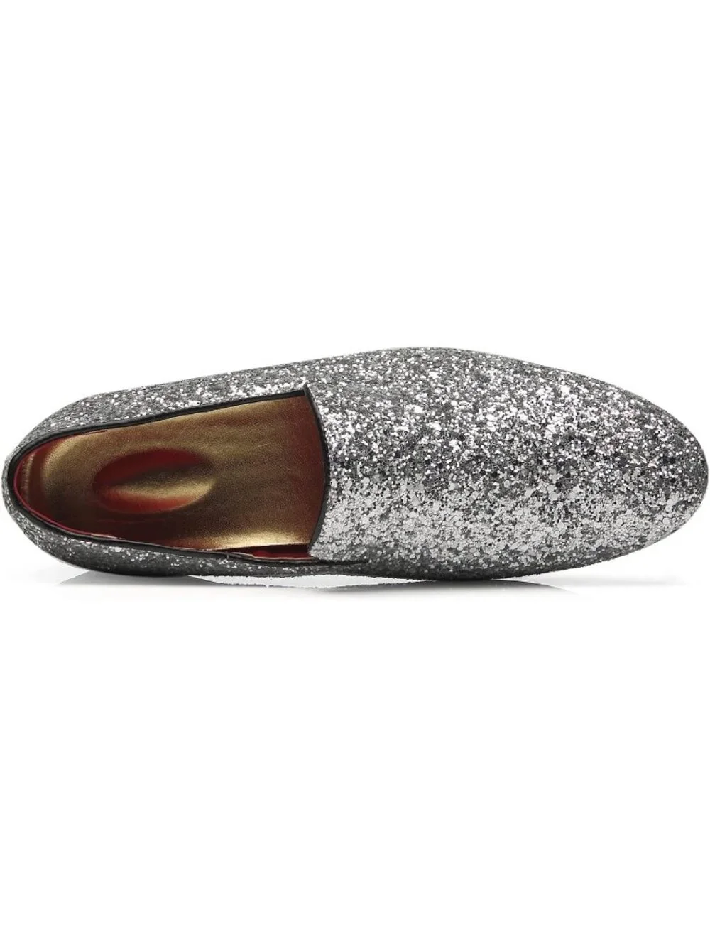 Men's Silver Leather Glitter Sparkly Loafers Slip On Tuxedo Formal Events Shoes